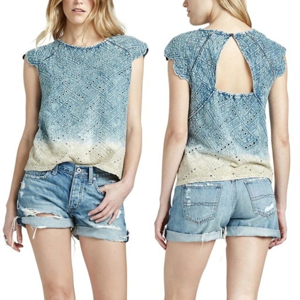 Lucky brand Ombre Eyelet Flutter Sleeve Blouse